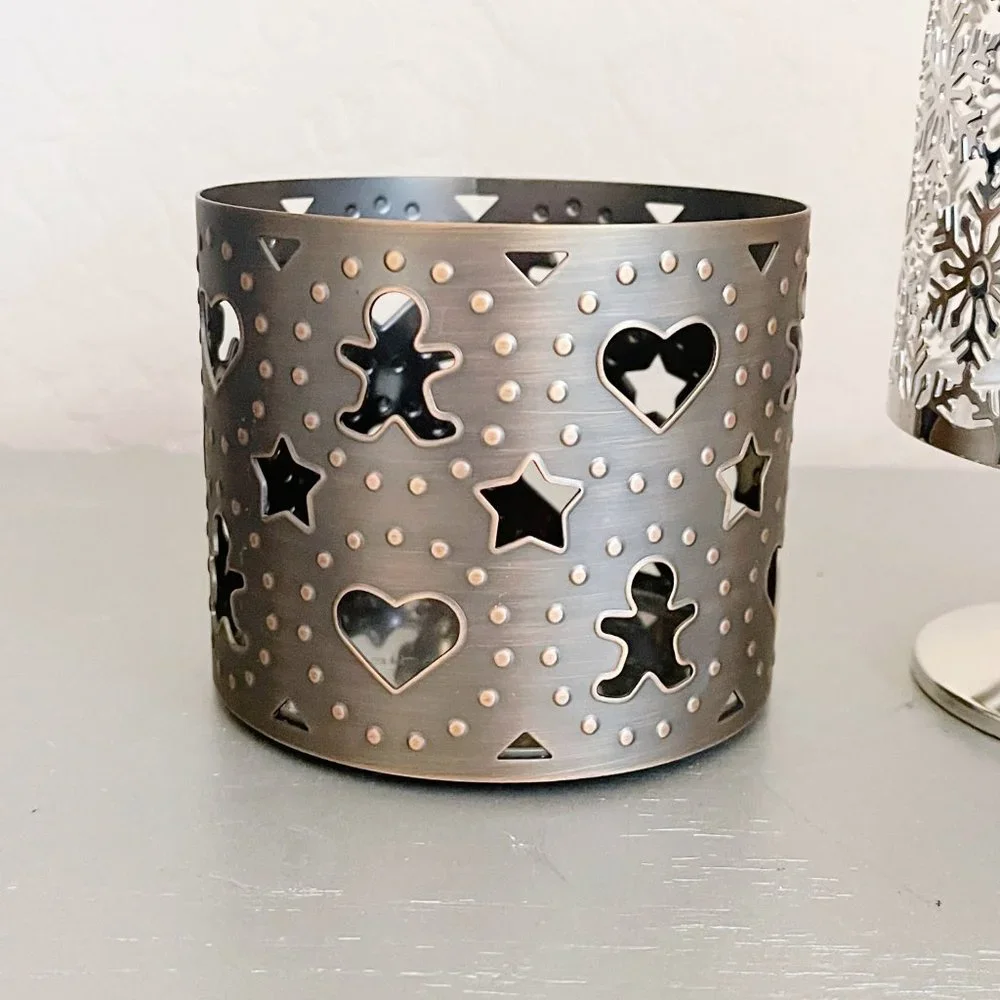 Metal 3 Wick Candle Holders Winter Snowflake Christmas Bath & Body Works Set 2